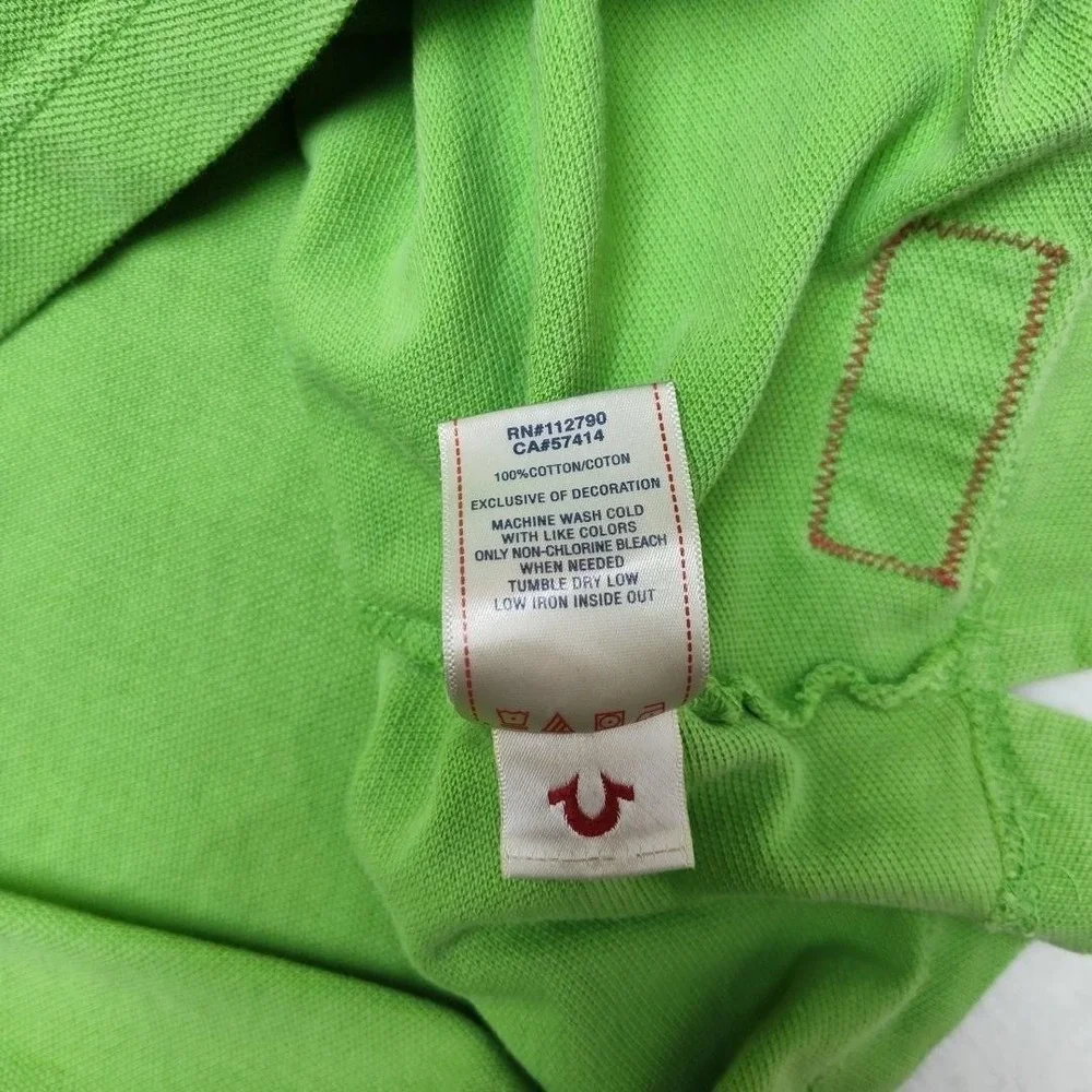 True Religion‎ Polo Shirt Mens 2XL Green Pique Cotton Short Sleeve Collared Logo